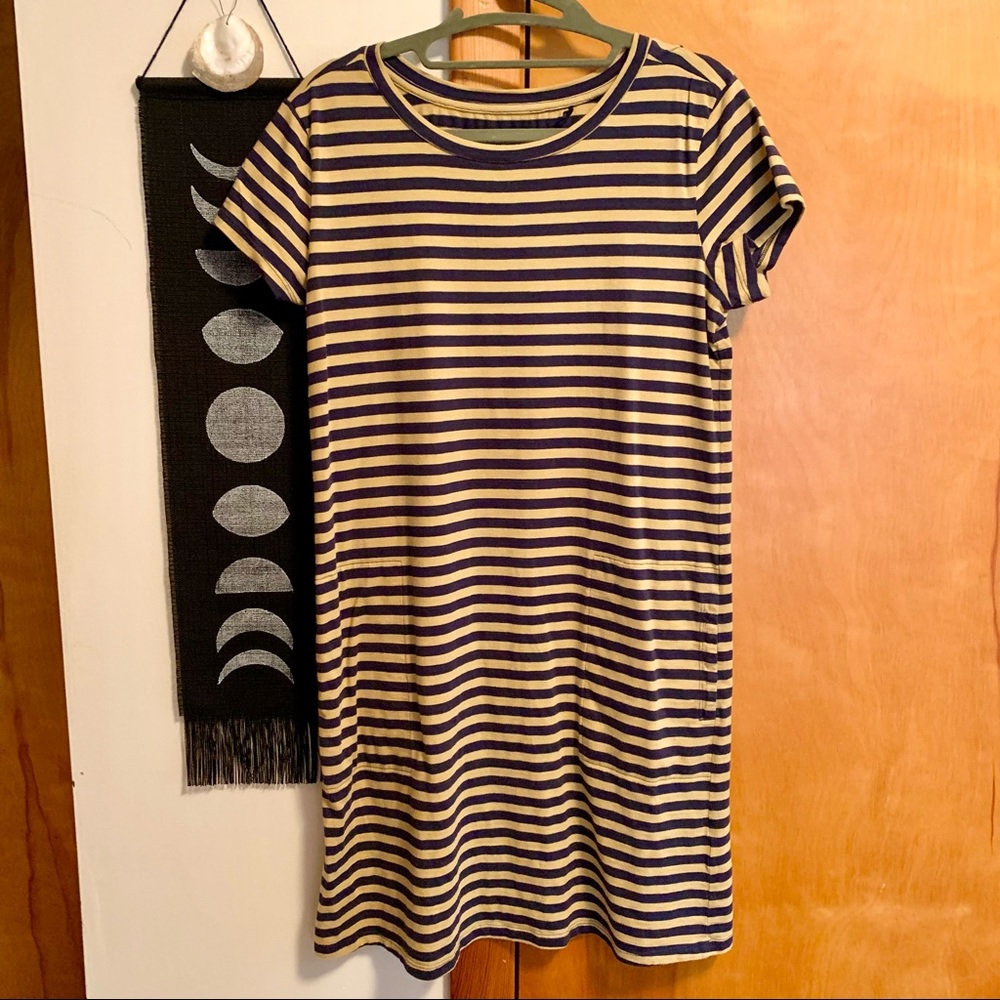 Toad & Co dress with pockets blue/yellow striped - Picture 2 of 7